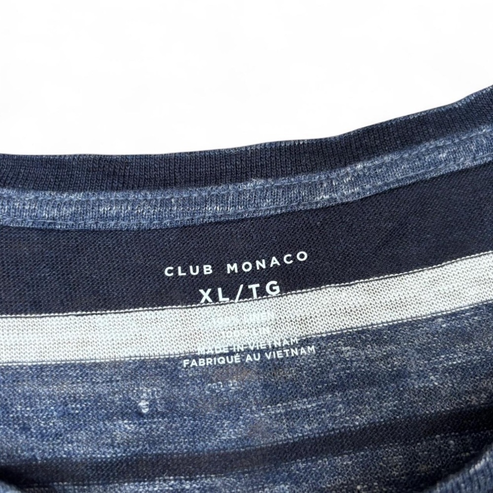 Club Monaco Men's XL Linen Short Sleeve T Shirt Blue Stripe Lightweight Crewneck - Picture 3 of 3